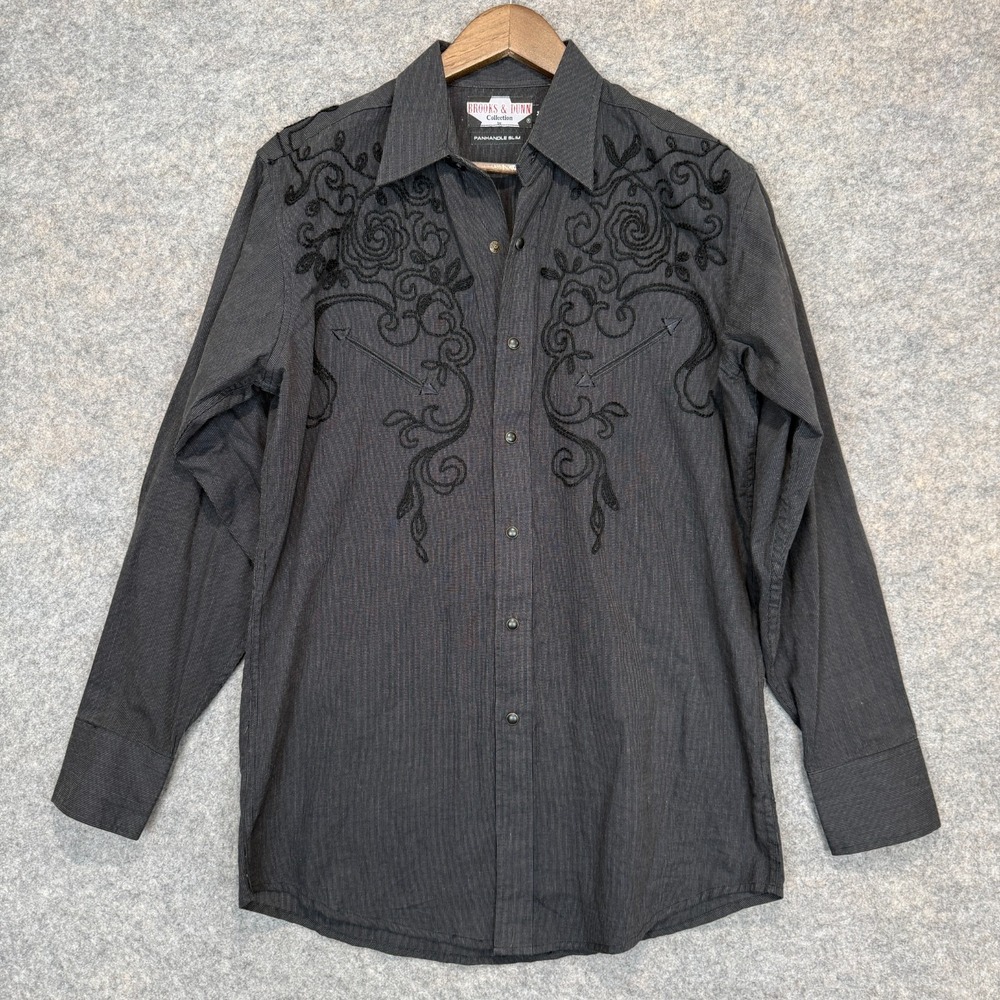 Brooks & Dunn Panhandle Slim Western Pearl Snap Shirt Mens Medium Floral Embroid